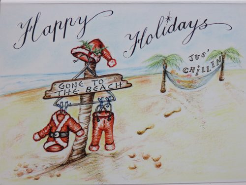 Sheila N, Happy Holidays in 2022, calligraphy & watercolour.